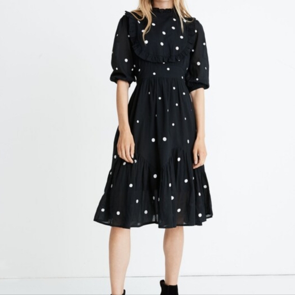 Banjanan Sara Black Midi Dress Polka Dot Short Sleeve Small Pockets - Picture 1 of 9